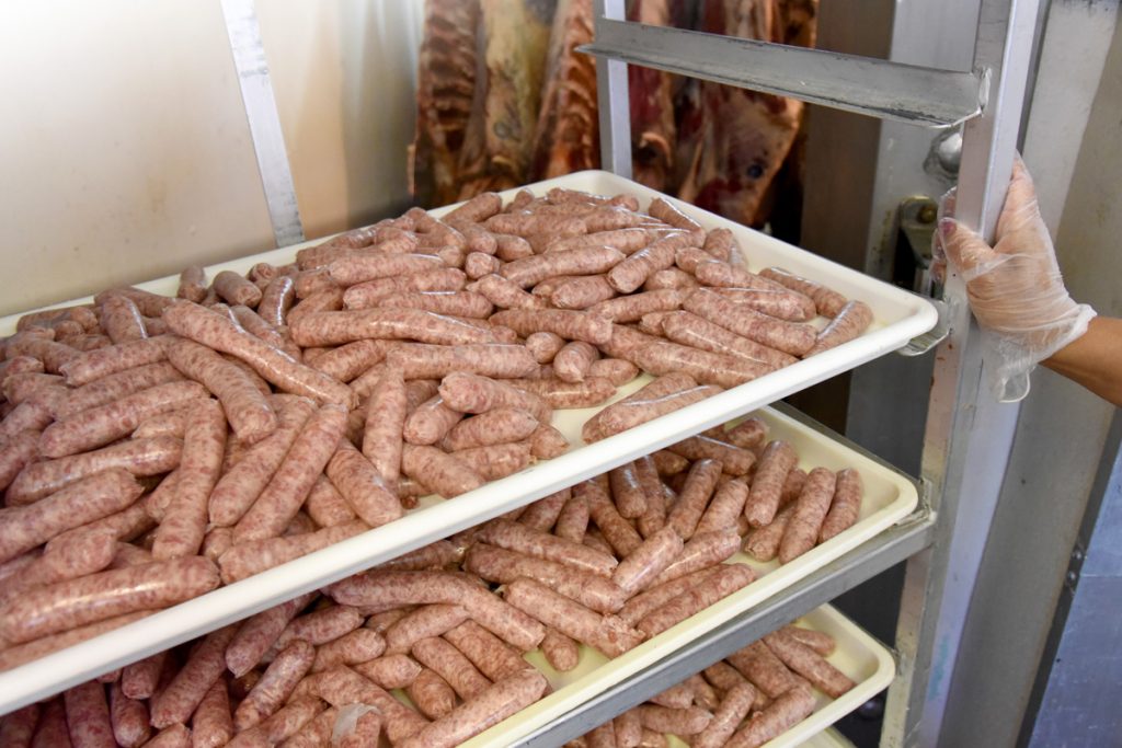 Fresh sausages ready for retail at Sudlersville Meat Locker